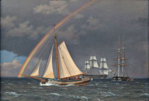 eckersberg_cw_-_regnbue_pa_soen_en_krydsende_jagt_med_nogle_andre_skibe_-_1836